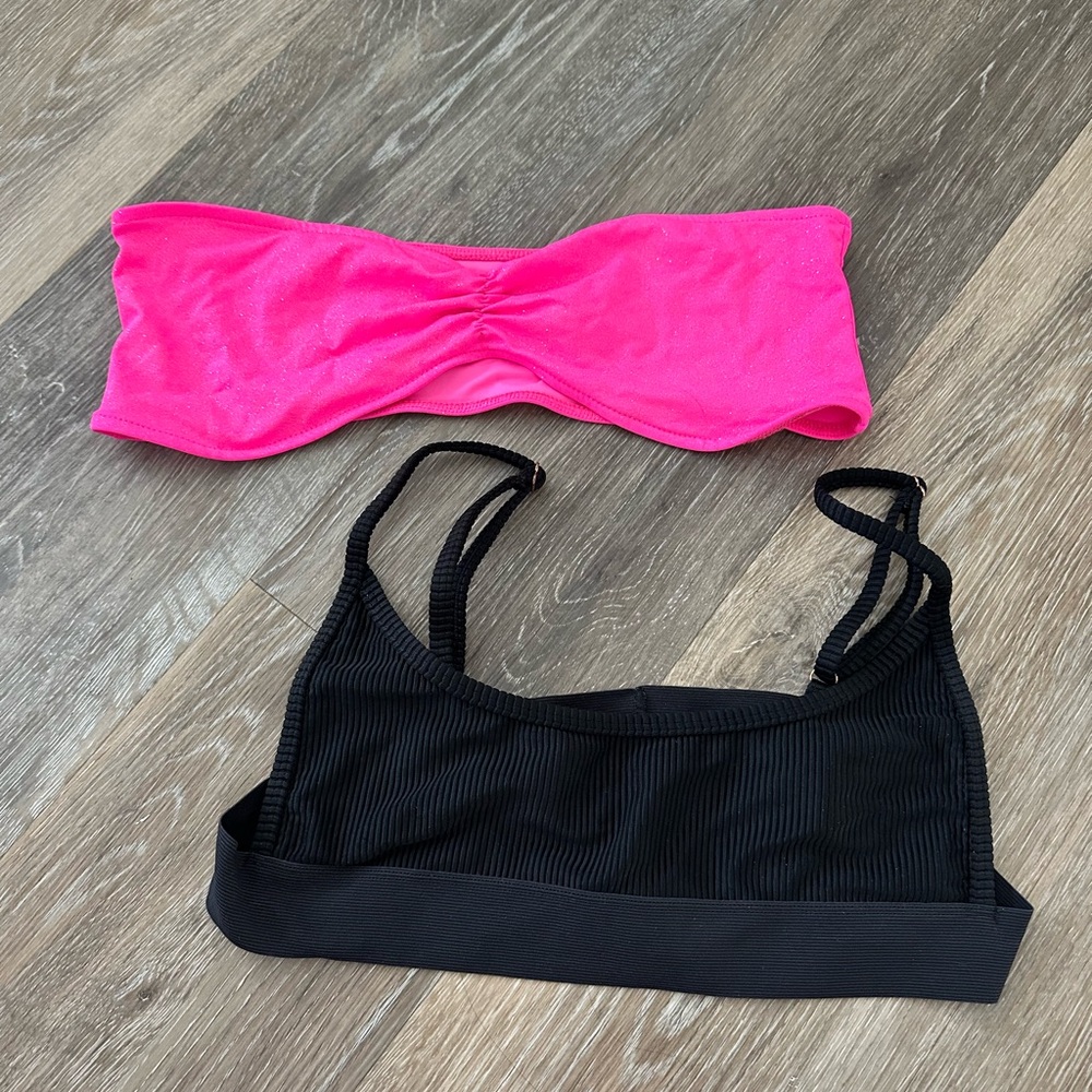 Frankie's Bikinis Pink and Black Swim Tops
